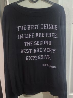 CHANEL Black Scoopneck Sweatshirt with Pink Quote